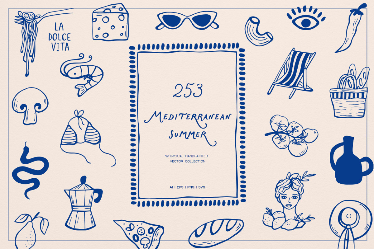 Mediterranean Summer Whimsical Set, an Object Illustration by ViktoriyaD (Photo 1 of 16)