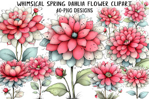 Whimsical Spring Dahlia Flower Clipa, an Illustration by Daily.Designs