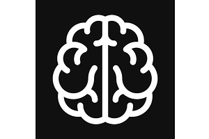 Brain Icon on Black Background. Line