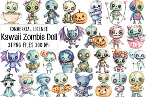Cute Kawaii Zombie Doll Clipart, an Illustration by CraftArtStudio