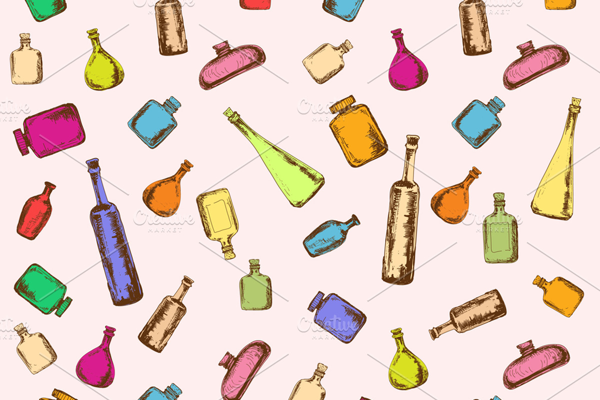 Seamless patterns with bottles preview 5