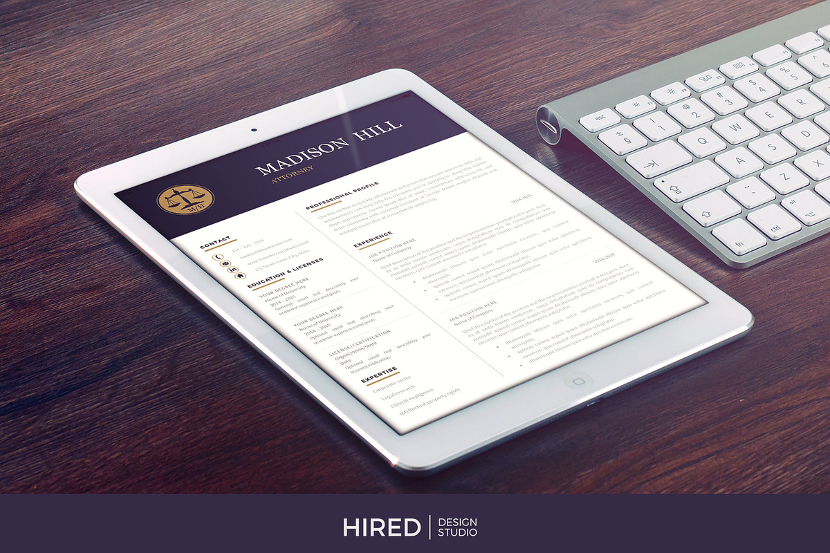 Attorney Resume template, Lawyer CV, a Resume Template by HIRED Design Studio (Photo 5 of 11)