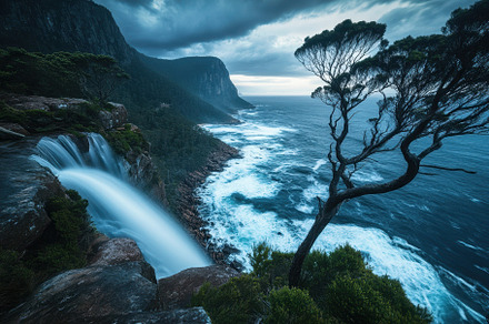 Horsetail Falls cascading into the o, a Photo by Iftikhar Alam