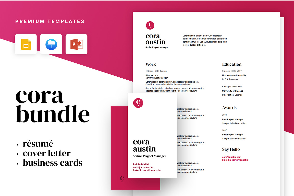 Cora - Resume and Business Cards, a Resume Template by Sleeper Labs (Photo 1 of 7)