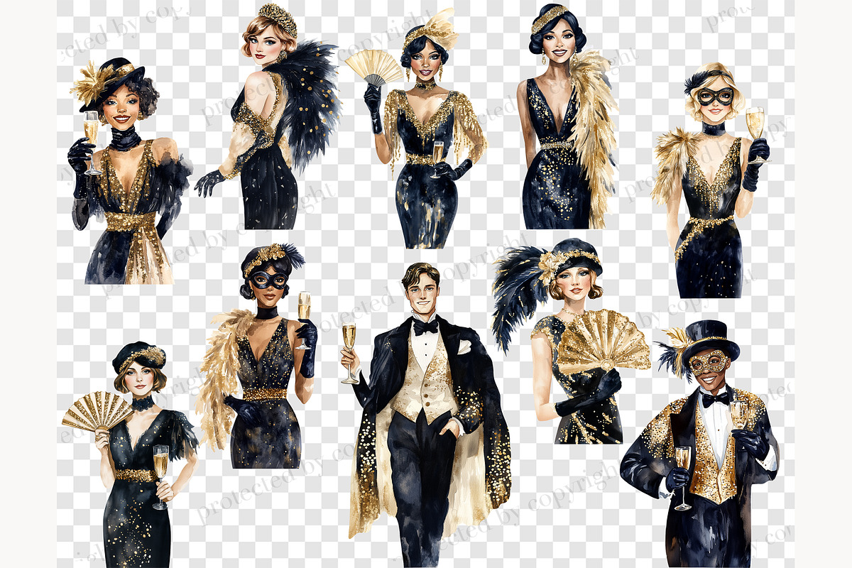 Roaring 20s Clipart Gatsby Party Art, a Person Illustration by GlamArtZhanna (Photo 8 of 8)