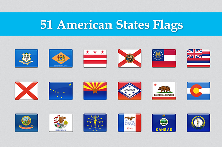 51 American States Flags
