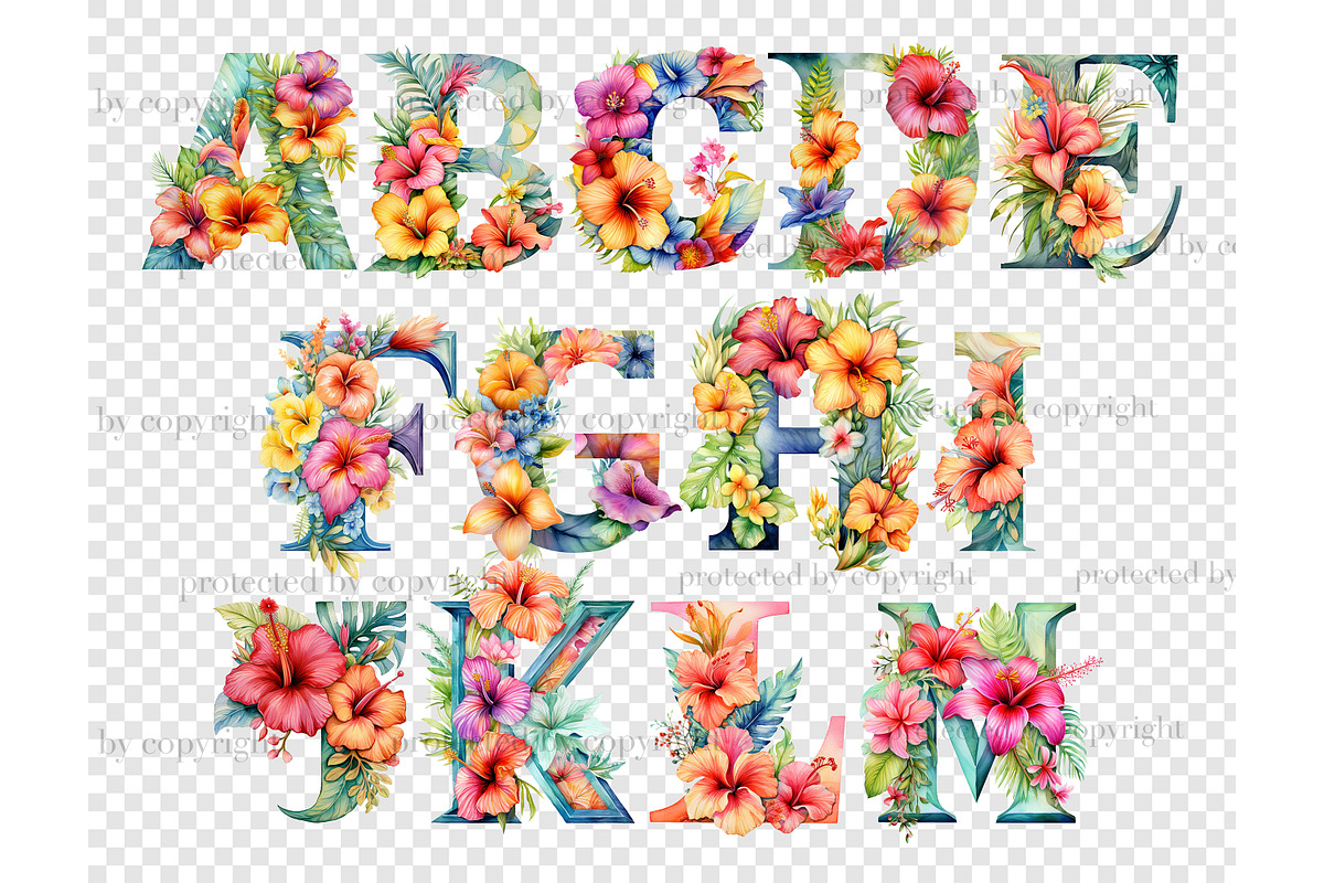 Tropical Flowers Alphabet, a Seasonal Illustration by GlamArtZhanna (Photo 4 of 5)