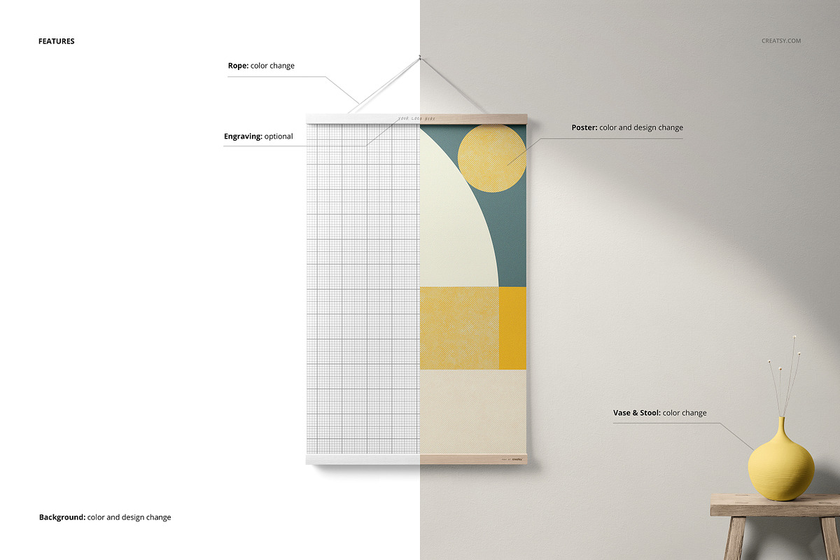 Wooden Poster Hanger Mockup Set 2, a Product Mockup by creatsy5