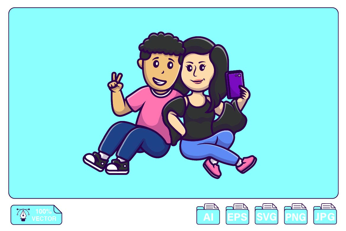 Cute Boy And Girl Taking Selfie, an Object Graphic by Artstorystudio (Photo 1 of 3)