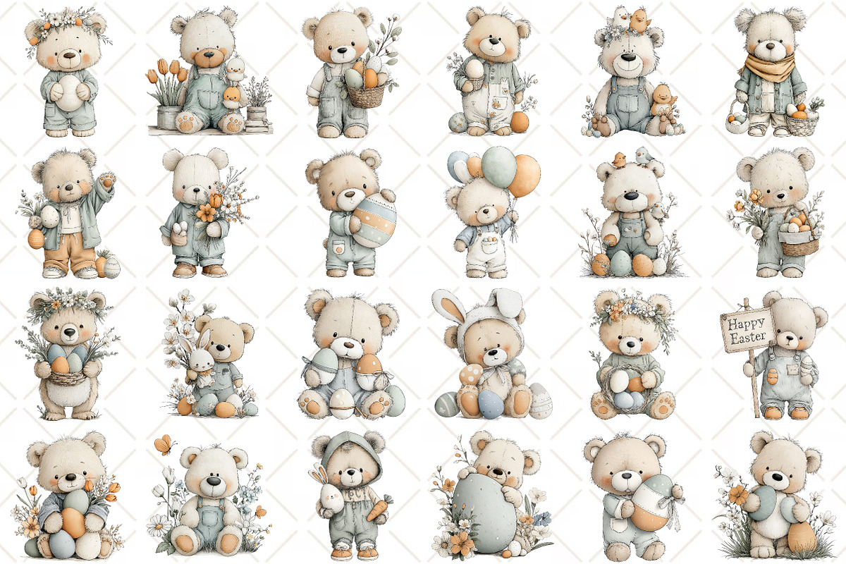 Whimsical Easter Bear Clipart, an Illustration by Black Bird Studio (Photo 2 of 5)