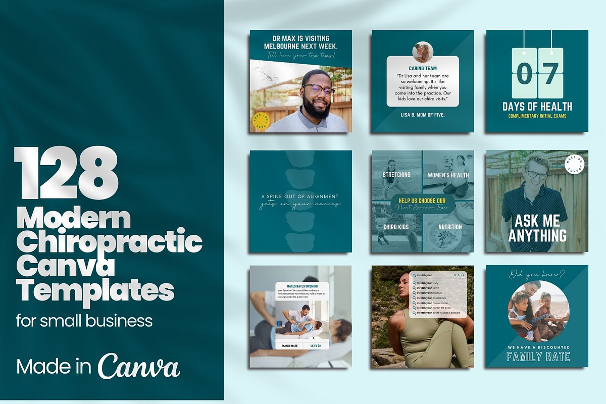 Modern Chiropractic Canva Templates, a Design Template by Socially Sorted (Photo 1 of 9)