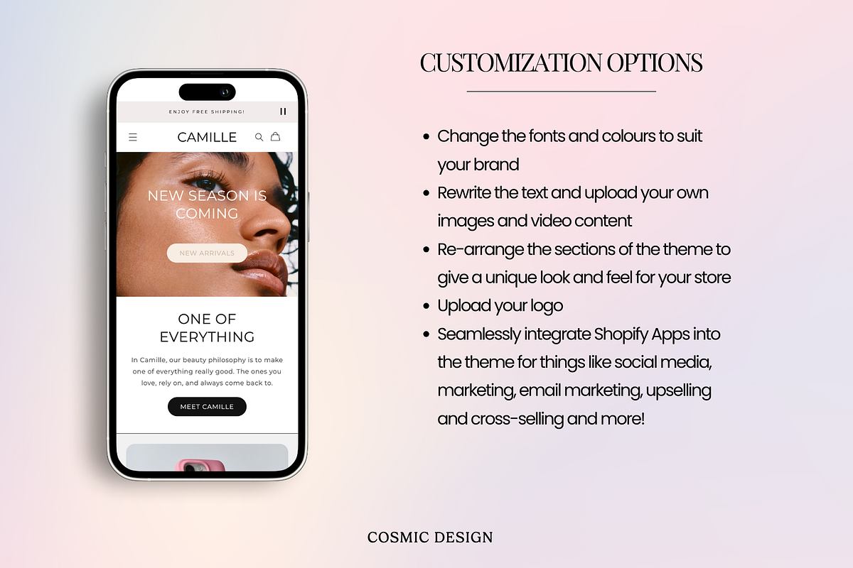 Camille Beauty Shopify Theme Website, a Shopify Template by Cosmic Design (Photo 3 of 7)