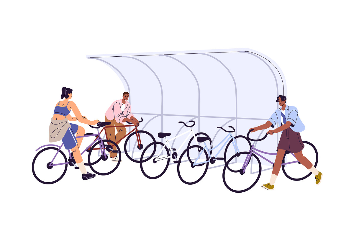 People parking bicycles at station, a Transportation Illustration by PaperTrident (Photo 2 of 4)