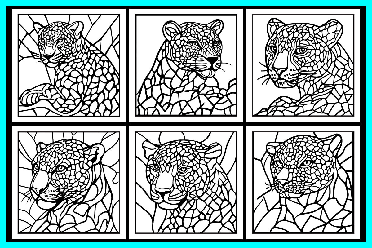 Stained Glass Leopard Coloring Pages, an Animal Illustration by protabsorkar11 (Photo 4 of 6)