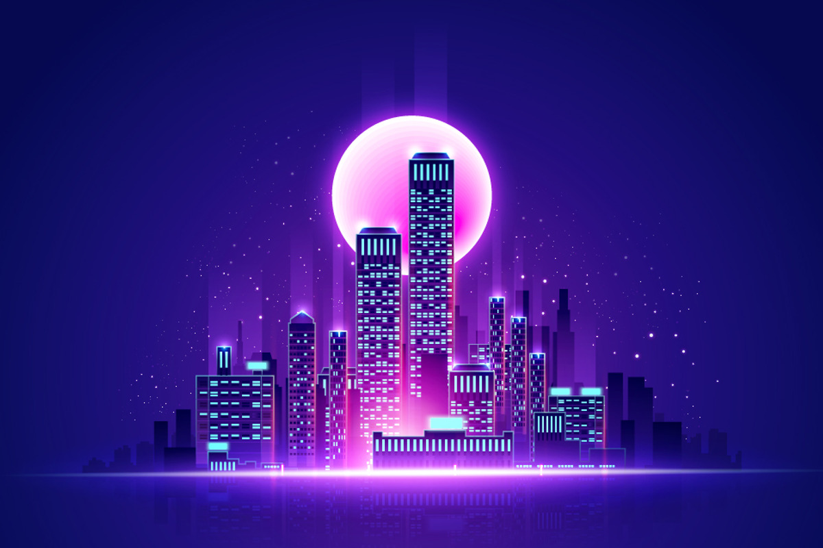 Futuristic Neon Glow Skyline, a Background Graphic by Black White Mouse Design