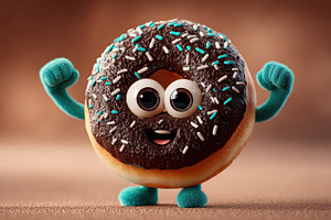 Happy Chocolate Donut Cartoon Charac, a Photo by Pixeness Studio