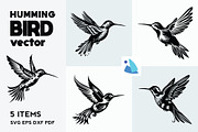 Humming Bird Vector Bundle, an Animal Illustration by DIYnArtShop (Thumbnail 1 of 6)