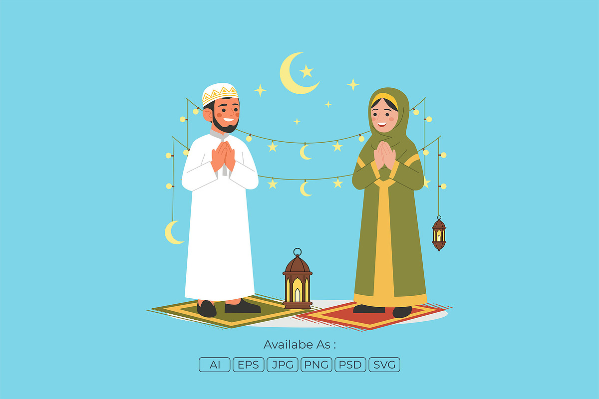 Muslim Couple Greeting for Eid, a Person Illustration by Partikusi Design (Photo 2 of 3)