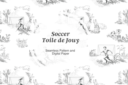 Soccer Toile de Jouy Pattern, a Background Graphic by Hughes Studio