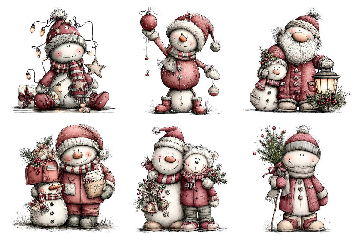 Cute Santa Snowman Christmas Clipart, a Seasonal Illustration by Creative Art (Photo 3 of 7)