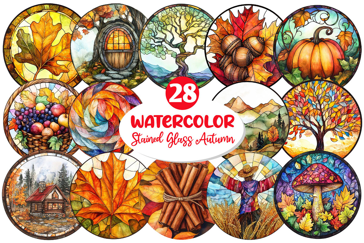 Round Stained Glass Autumn, an Illustration by Dream Creation (Photo 1 of 6)