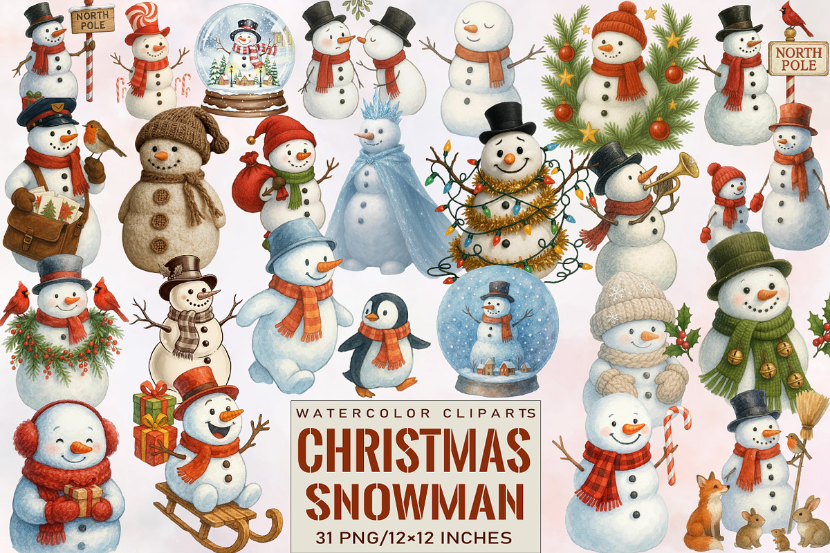 Christmas Snowman Clipart Bundle., an Illustration by SVGArt (Photo 1 of 8)