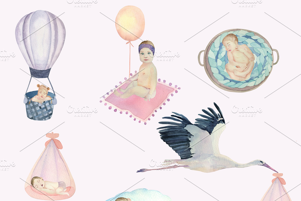 Set of watercolor newborns., a Person Illustration by Watercolor arts (Photo 3 of 10)