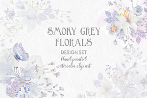 Smoky Grey Florals Watercolor Design, a Work Illustration by fashionaddict