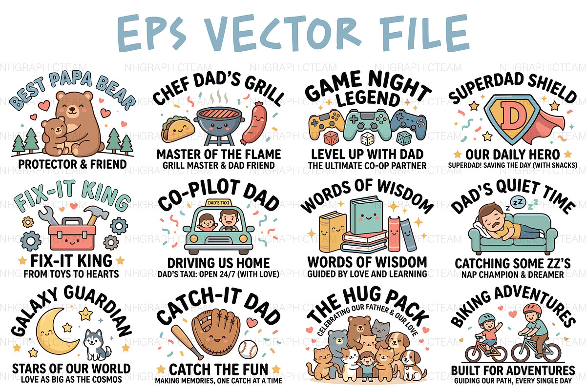 Father's Day Kawaii Dad EPS Bundle, an Object Graphic by NH graphic (Photo 1 of 3)