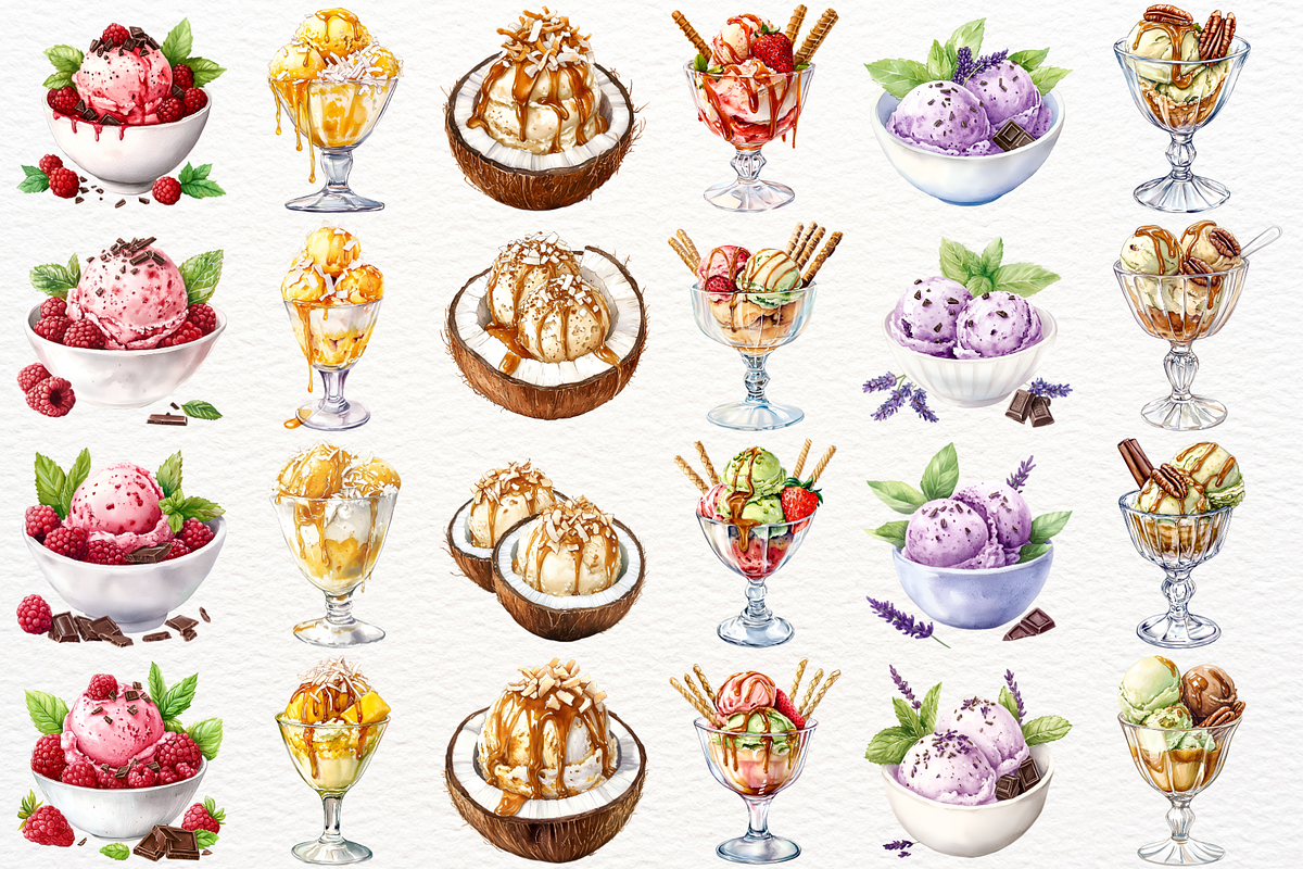 Watercolor Ice Cream PNG Dessert, a Food Illustration by SugarCloudStudioArt (Photo 6 of 6)