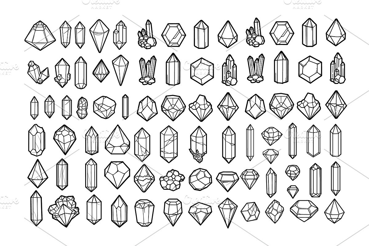 Black outline gems and crystals, an Object Illustration by Stock-Smart-Start