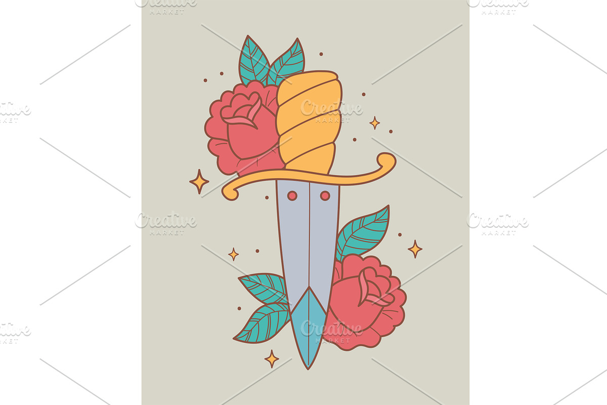 sword flowers tattoo, an Illustration by studiogstock