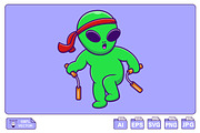 Cute Kung Fu Alien With Nunchaku, an Object Illustration by Artstorystudio (Thumbnail 1 of 3)