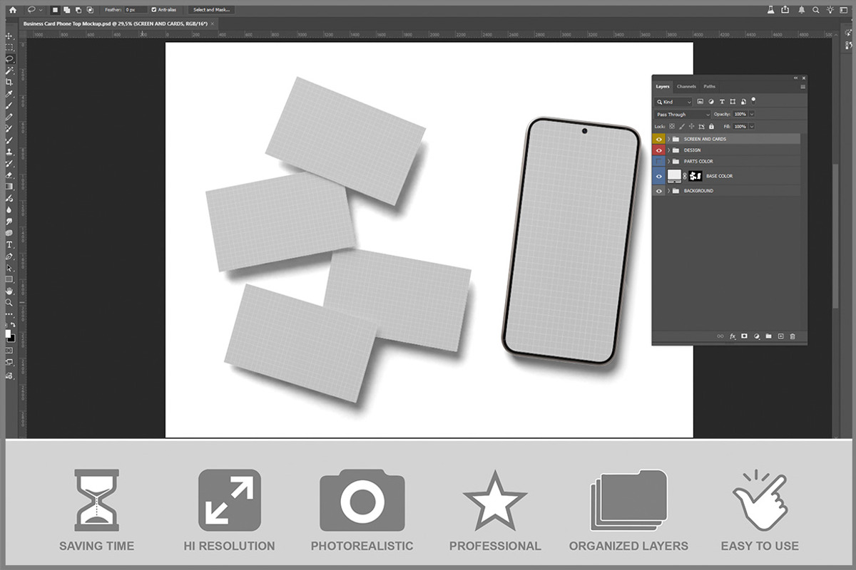 Business Card With Phone Top Vie PSD, an Advertising Mockup by Bruno's Shop (Photo 2 of 3)
