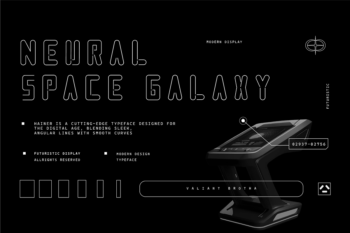 VB Prainer - Futuristic Display Font, a Sans Serif Font by VALIANTBROTHA (Photo 4 of 11)