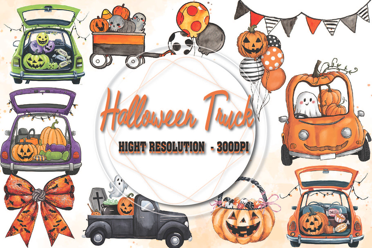 Halloween Watercolor Truck Clipart, an Object Graphic by Little Mango (Photo 1 of 4)
