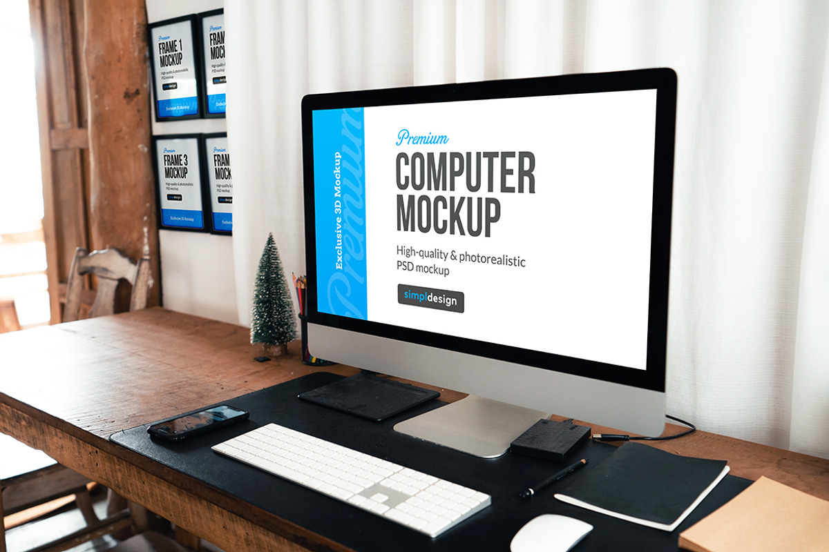 iMac Desk & Poster Frame Mockup, a Mockup by SimplDesign (Photo 9 of 11)