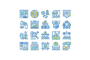 Ico Initial Coin Offer set Icons, an Object Illustration by pikepicture