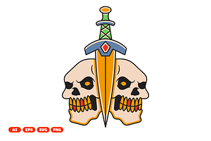 Skull Dagger Vintage Illustration