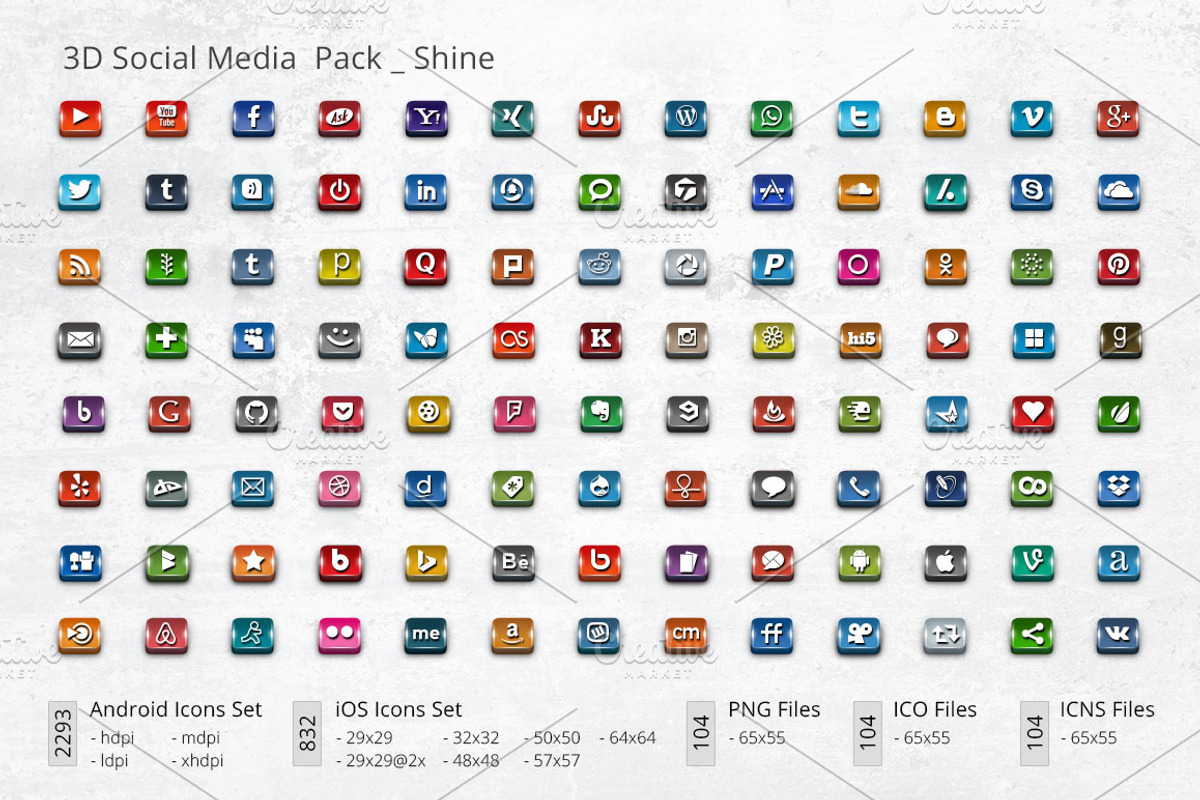 3D Social Media Pack [Square], an Icon by ArtFusion (Photo 2 of 3)