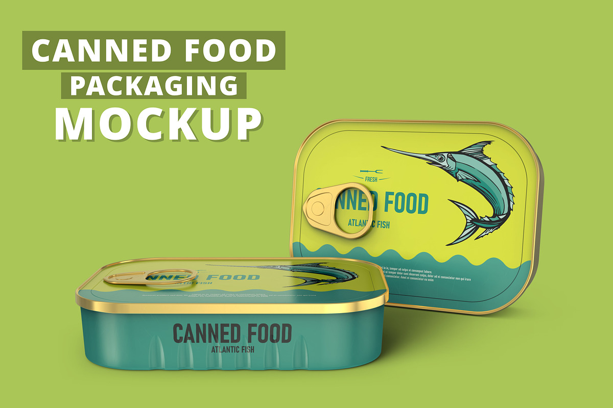 Canned Fish Tin Packaging Mockup, a Cups & Container Mockup by Digitalphaser (Photo 1 of 3)
