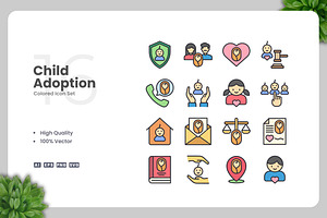 Child Adoption Colored Icons, an Icon by Upnowgraphic