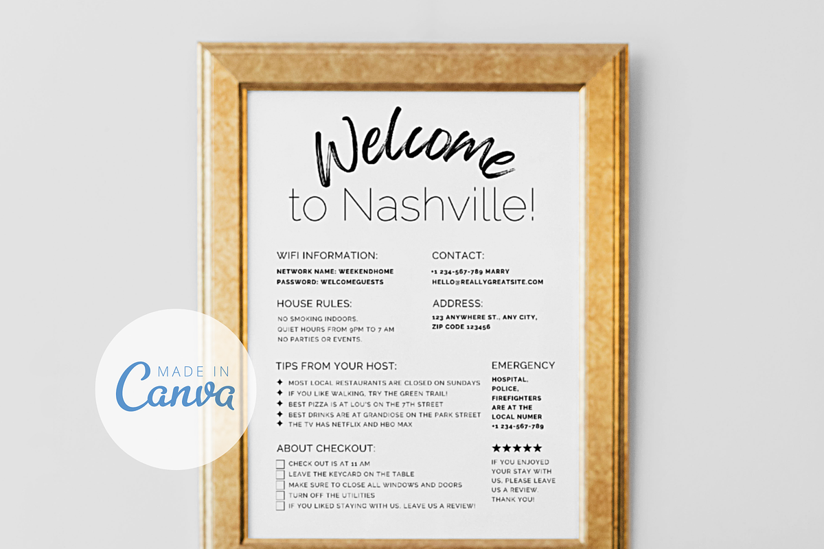 Airbnb Welcome Sign Canva Template, a Poster Template by Story Native (Photo 3 of 5)