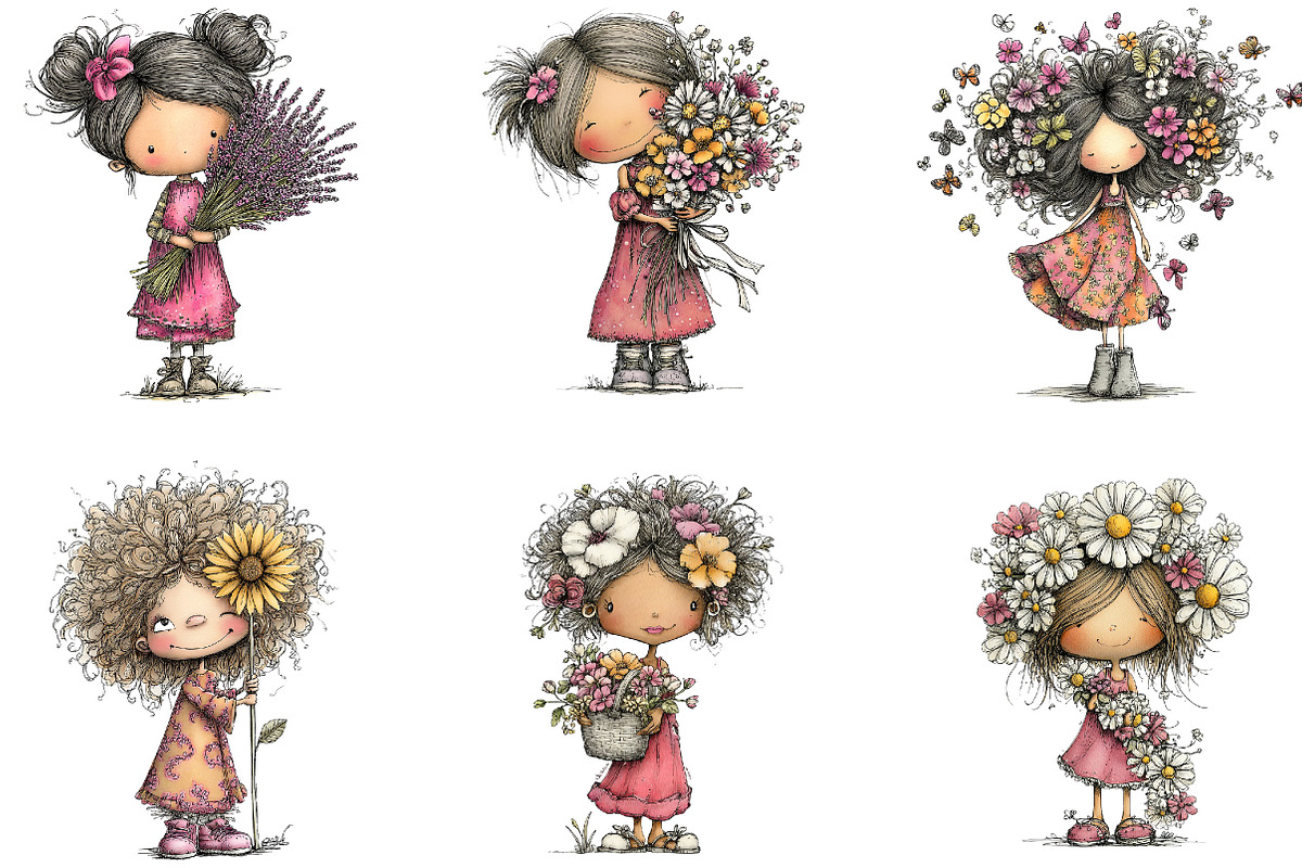 Floral Girl Whimsical Clipart, a Person Illustration by Designking (Photo 3 of 5)