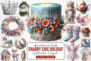 Shabby Chic Holiday Clipart Bundle, an Illustration by RobertsArt