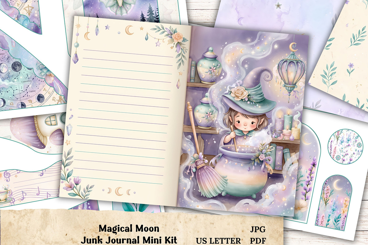 Magical Moon Junk Journal Kit V2, a Decorative Illustration by Print Haven Mochi Vintage (Photo 1 of 5)