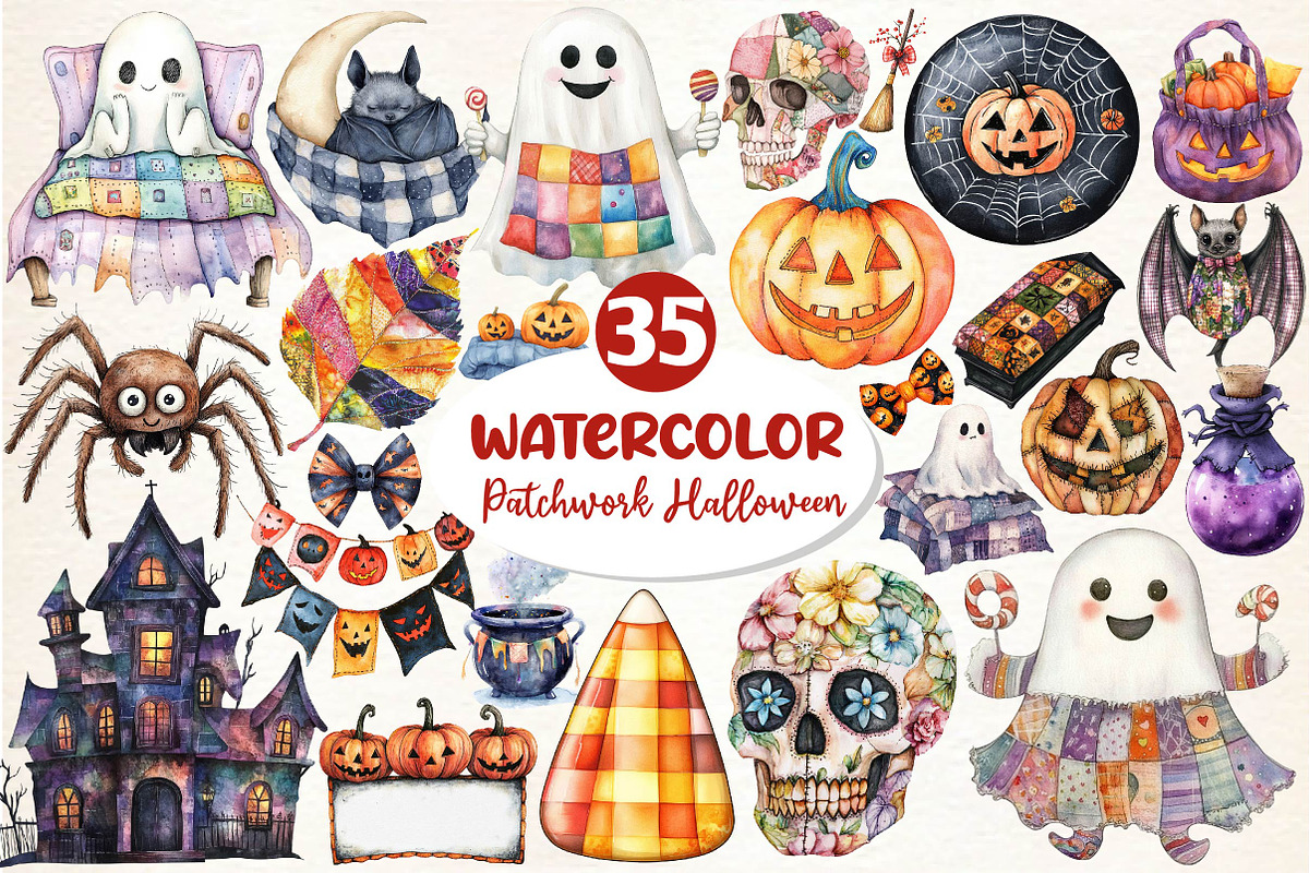 Patchwork Halloween Clipart, an Illustration by Dream Creation (Photo 1 of 4)
