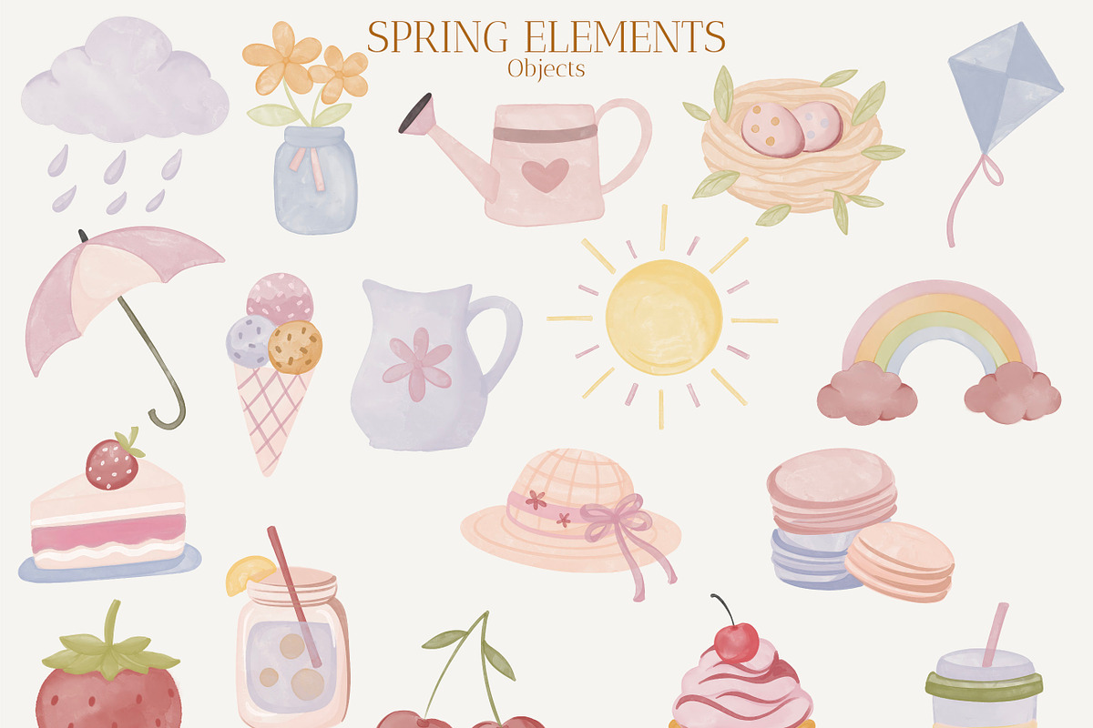 Spring Whimsical Watercolor Clipart, a Seasonal Illustration by Adora ARTS (Photo 4 of 10)