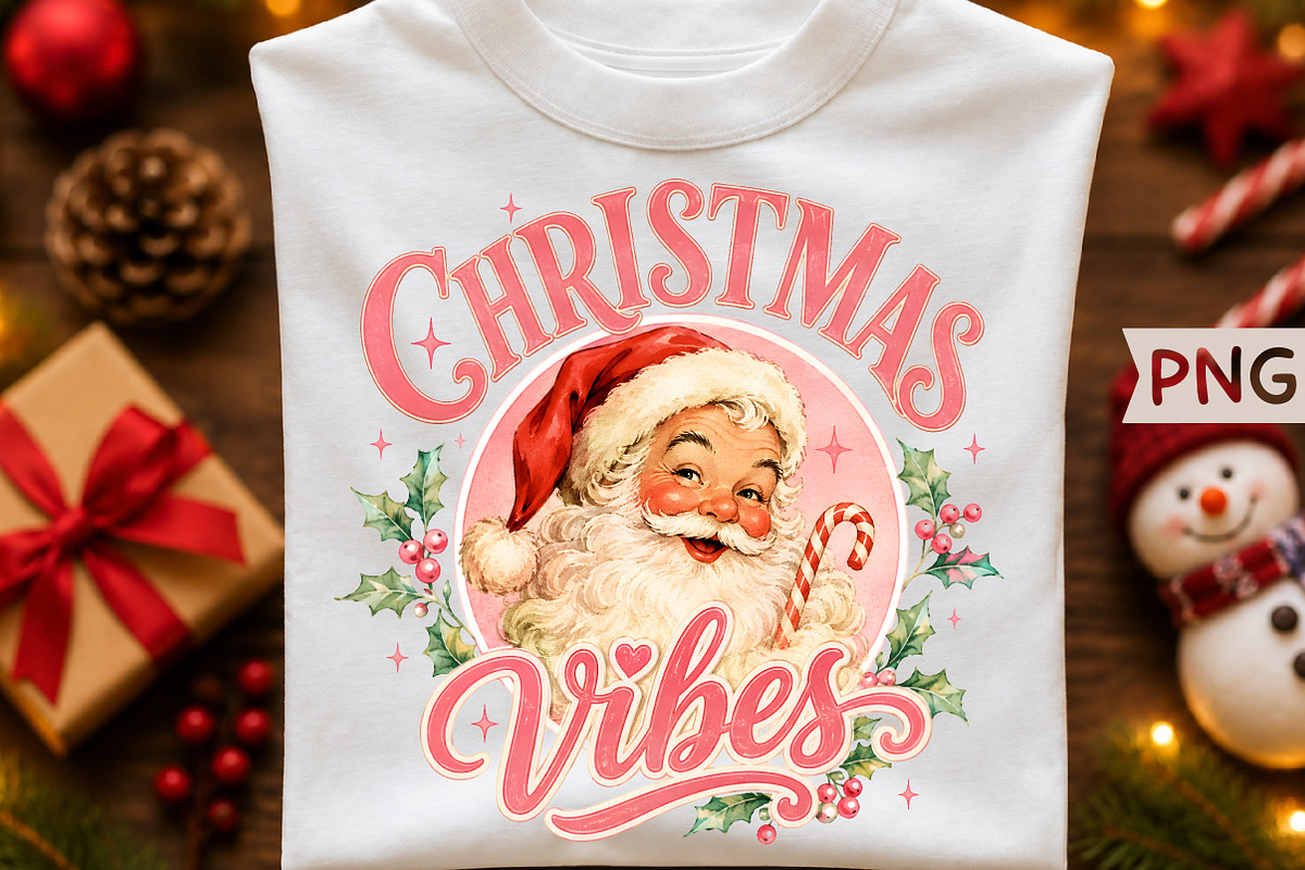 Pink Christmas Vibes Santa PNG, a Seasonal Illustration by Creative Art (Photo 1 of 3)