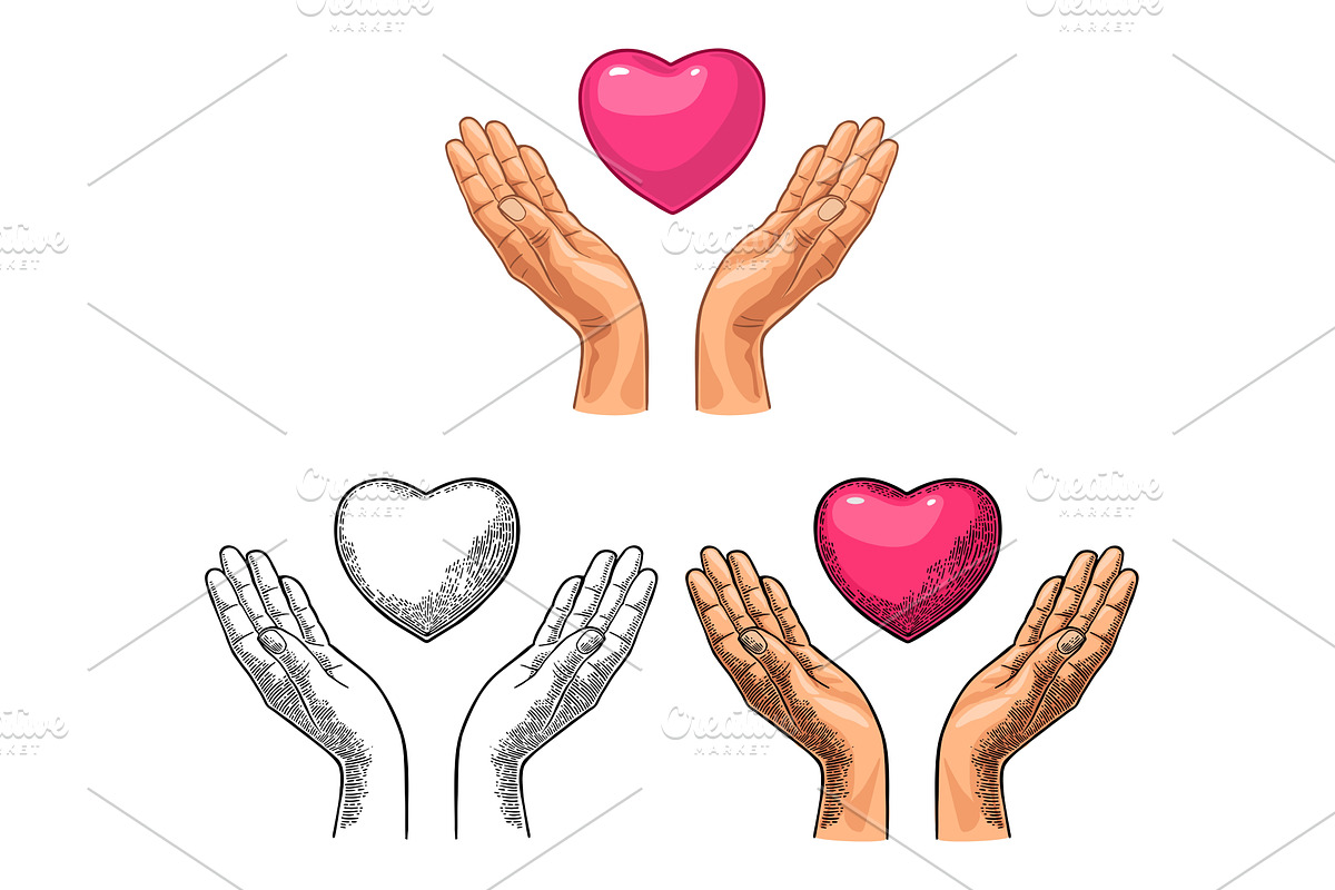 Heart in open female human palms, an Object Illustration by MoreVector